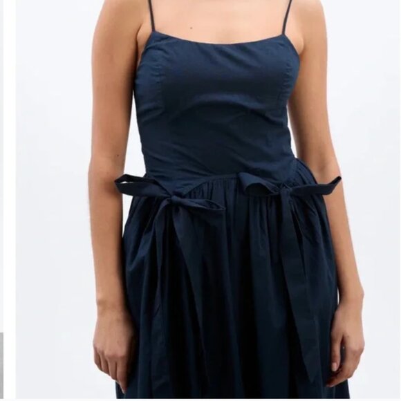 Damson Madder Penelope Apron Dress in Navy - Picture 2 of 6